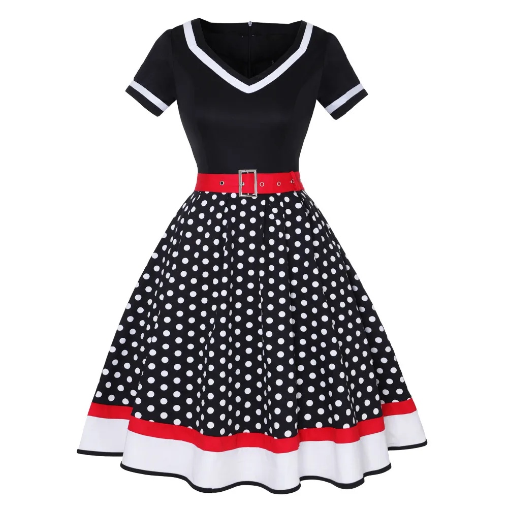 Vintage Inspired Polka Dot Swing Dress 50s Womens Retro Rockabilly Party Dress